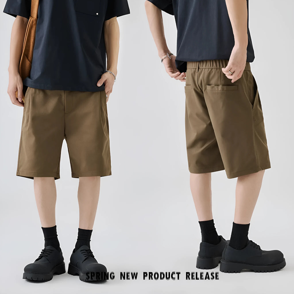 Men's straight-cut summer trousers in khaki with five pockets and polyester fibre fabric