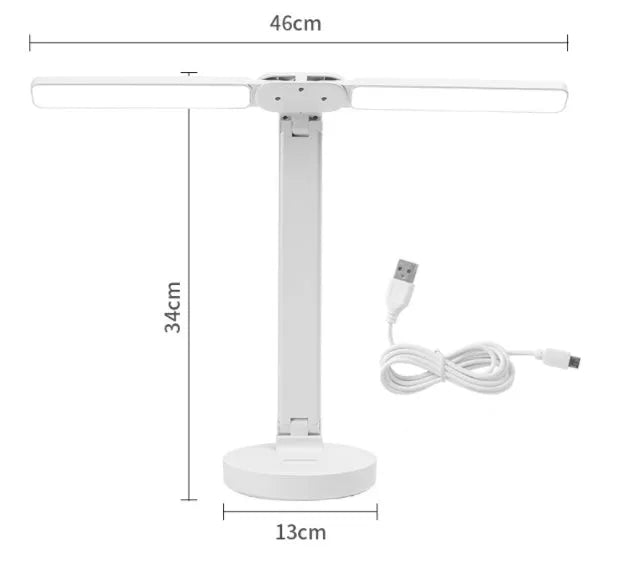 Eye protection LED rechargeable student desk lamp with double-head folding design and touch switch