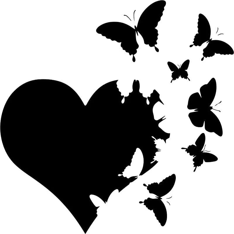 Two white Love Butterfly car body decoration stickers, each 15x15cm, on a car bumper