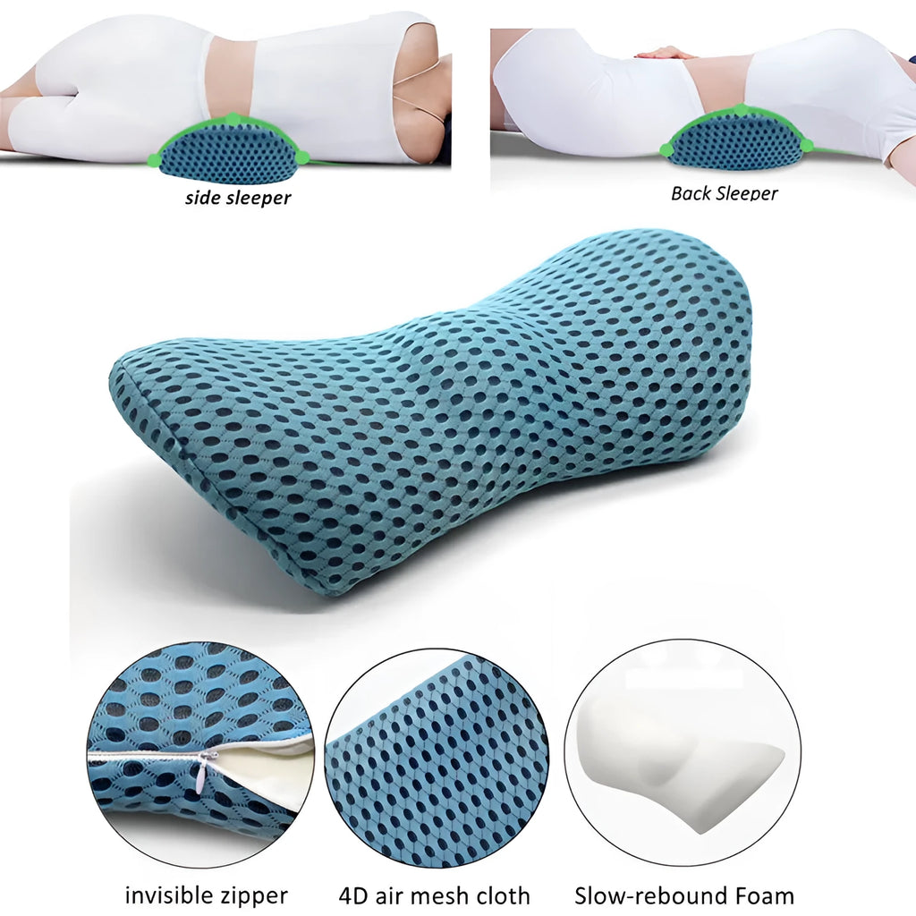 Ergonomic memory foam lumbar support cushion 46x23x11cm with breathable mesh cover for office chair and car seat