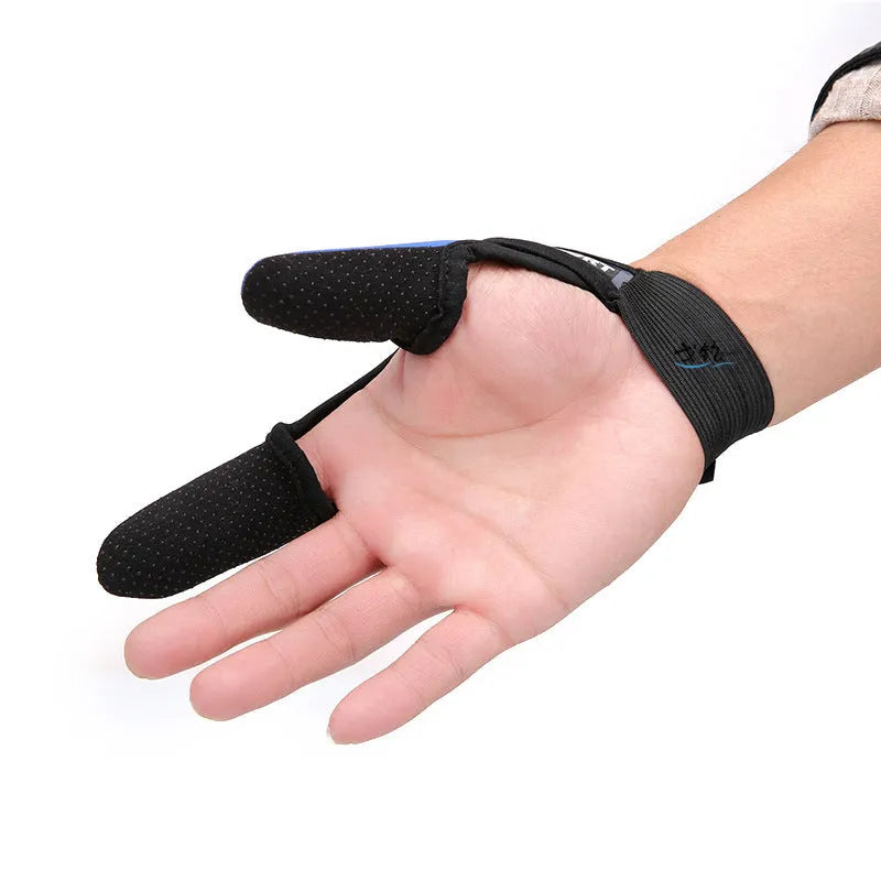 Two finger fishing glove showing diving cloth back and microfiber palm for tackle handling