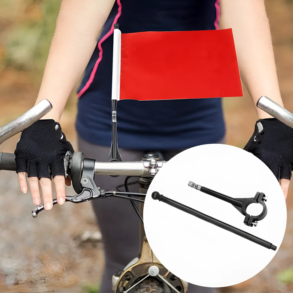 Handlebar flagpole with plastic pole and square polyester flag for bicycle and motorcycle attachment