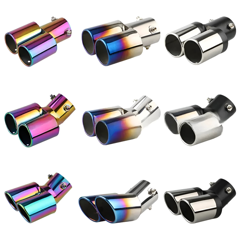 Universal car exhaust tail pipe in stainless steel, 145 mm, with a flat mouth and silver black finish