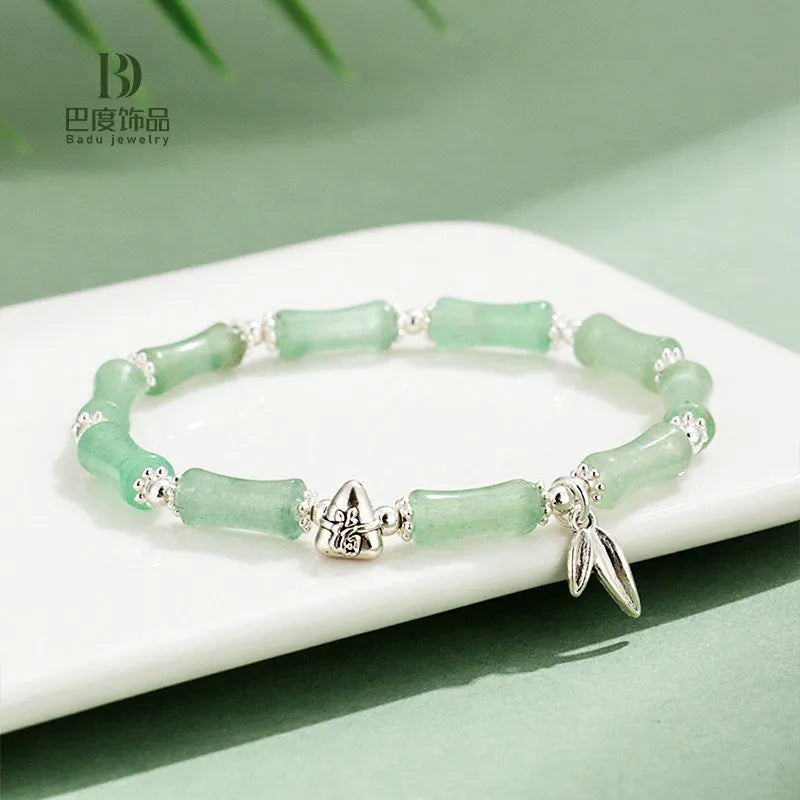 Green aventurine and strawberry quartz natural stone bracelet with electroplated accents, women's sweet style