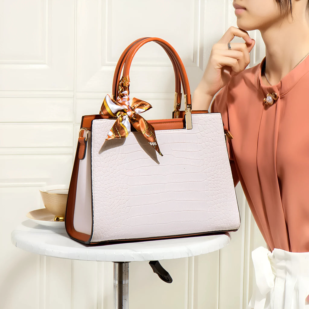 Milky white women's PU leather shoulder handbag with internal organiser compartments
