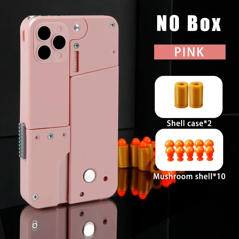 Folding mobile phone shape dart blaster toy in pink with soft EVA foam bullets