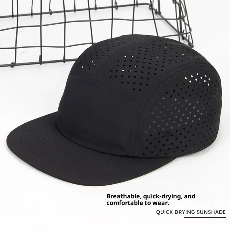 Breathable hollow-out polyester cycling fishing cap in royal blue dome style