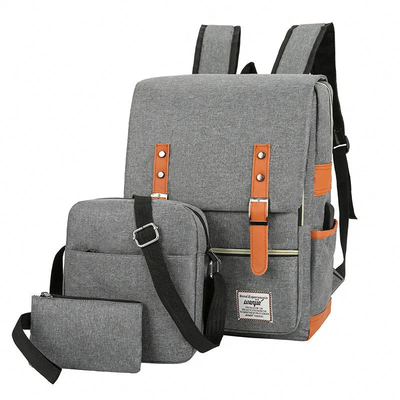 Three-piece business backpack set in Oxford cloth with large capacity for laptops and travel