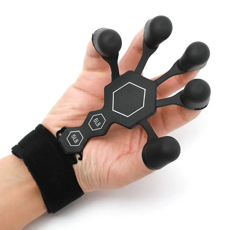 Men's silicone 5-finger rehabilitation power shooting brace hand trainer in black