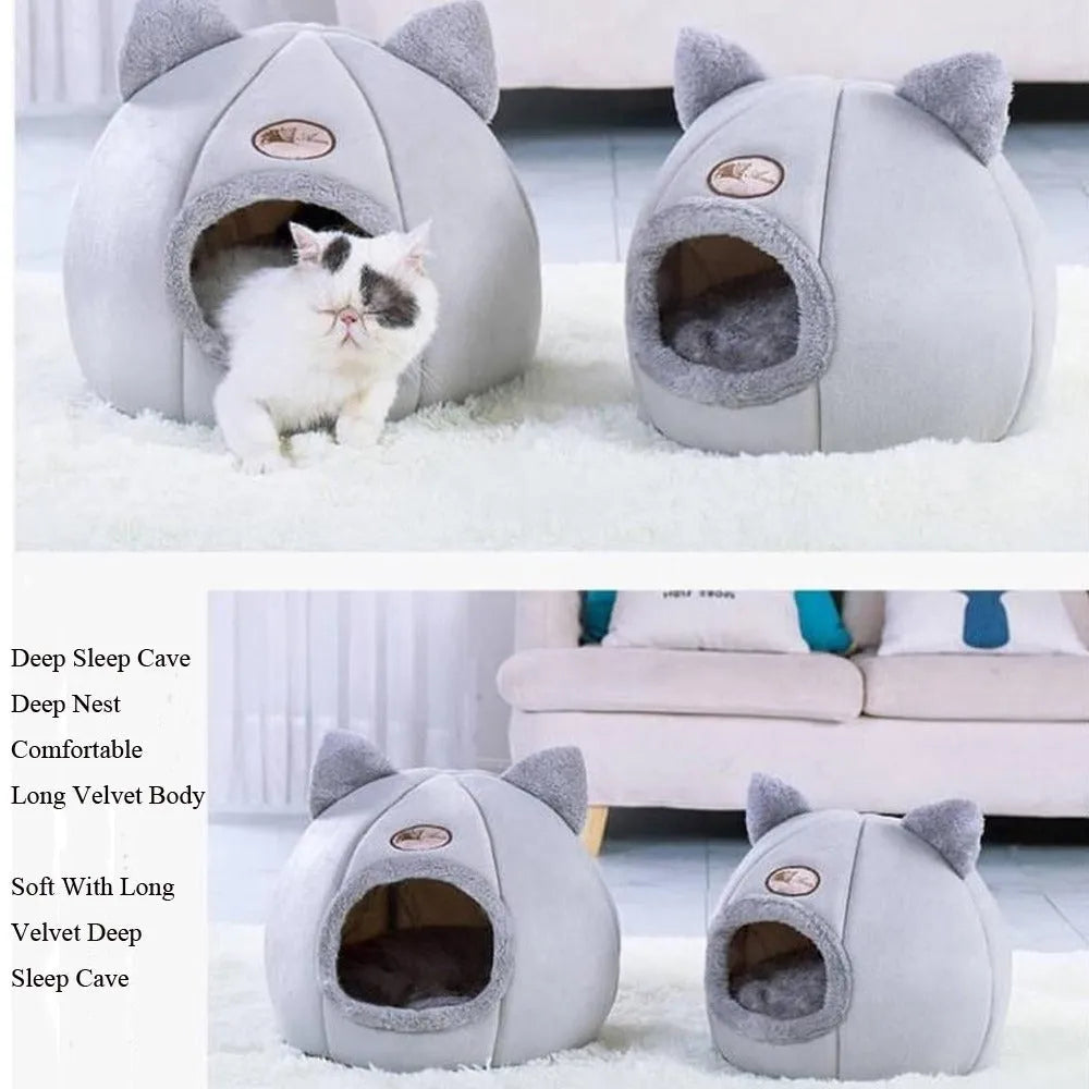 Winter cat nest fully enclosed sofa bed in grey, size XL 40cm, for indoor use