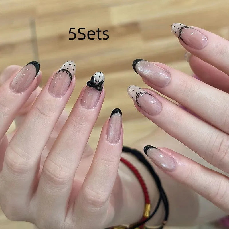 Sweet girl press on fake nails with short almond designs in random colours
