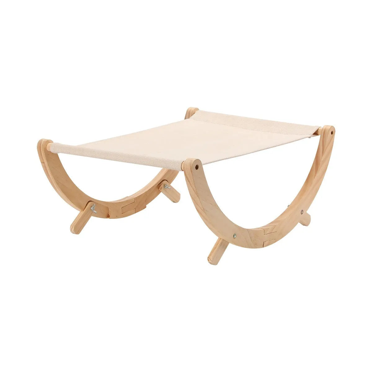 Solid wood foldable cat shaker bed hammock with canvas fabric option on a floor