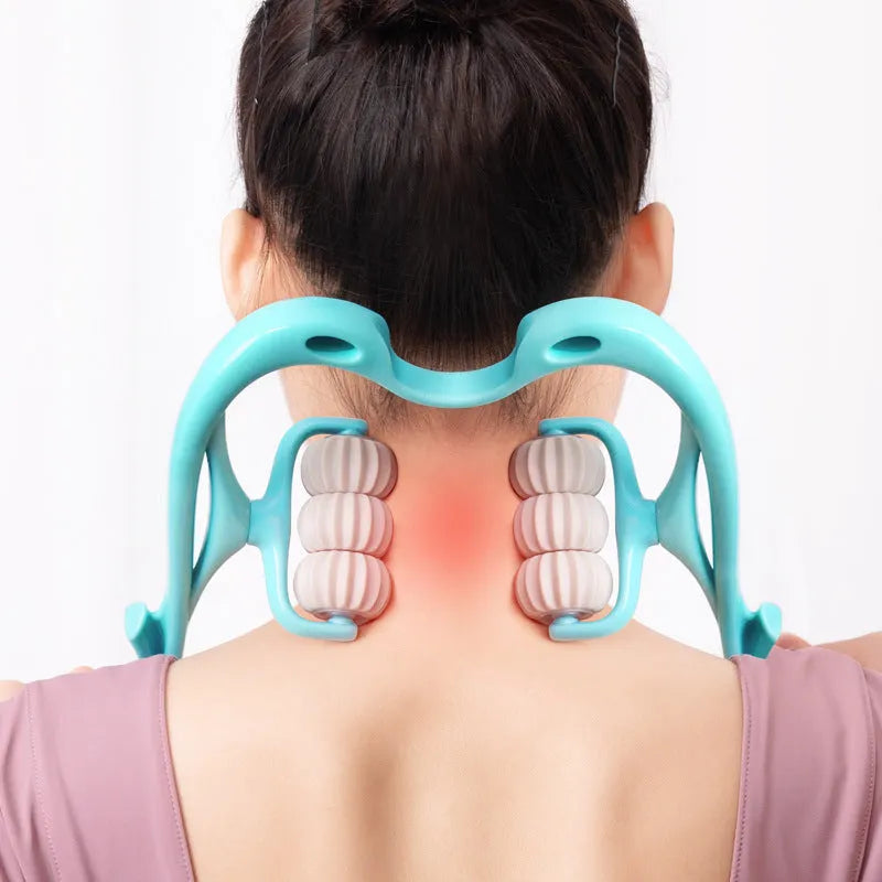 Blue six-wheel handheld massager for neck shoulders and waist