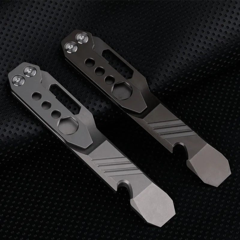 Titanium alloy TC4 multi-function crowbar with screwdriver and bottle opener, stone wash finish, compact EDC tool