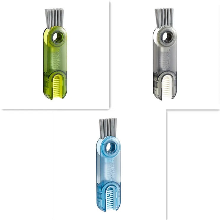 3 in 1 multi-functional bottle cup cover brush with spiral design, food-grade plastic and nylon bristles, 11.4 cm, transparent green