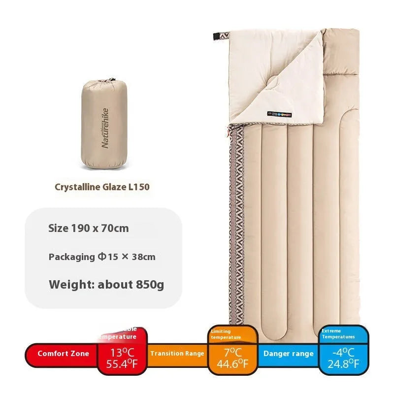 Four seasons adult camping sleeping bag in crystalline glaze colour with storage bag