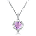 Heart shaped amethyst pendant on a 925 sterling silver cross chain necklace for women