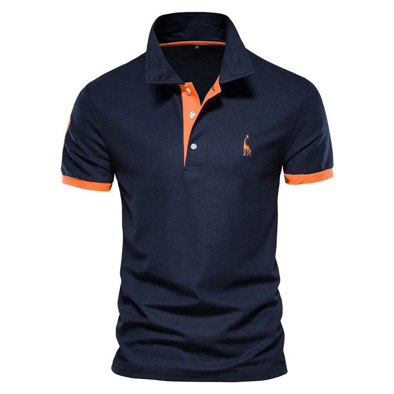 Men's slim fit t-shirt with embroidered deer pattern on chest in cotton blend fabric