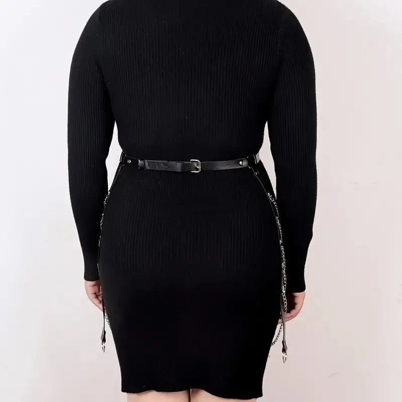 Black PU leather waist chain for women, bandage binding clothing ornament, waist accessory