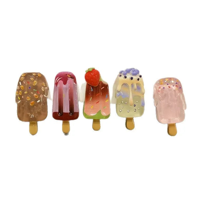 Cartoon ice cream resin barrette for women, sweet girl style side clip, beige colour