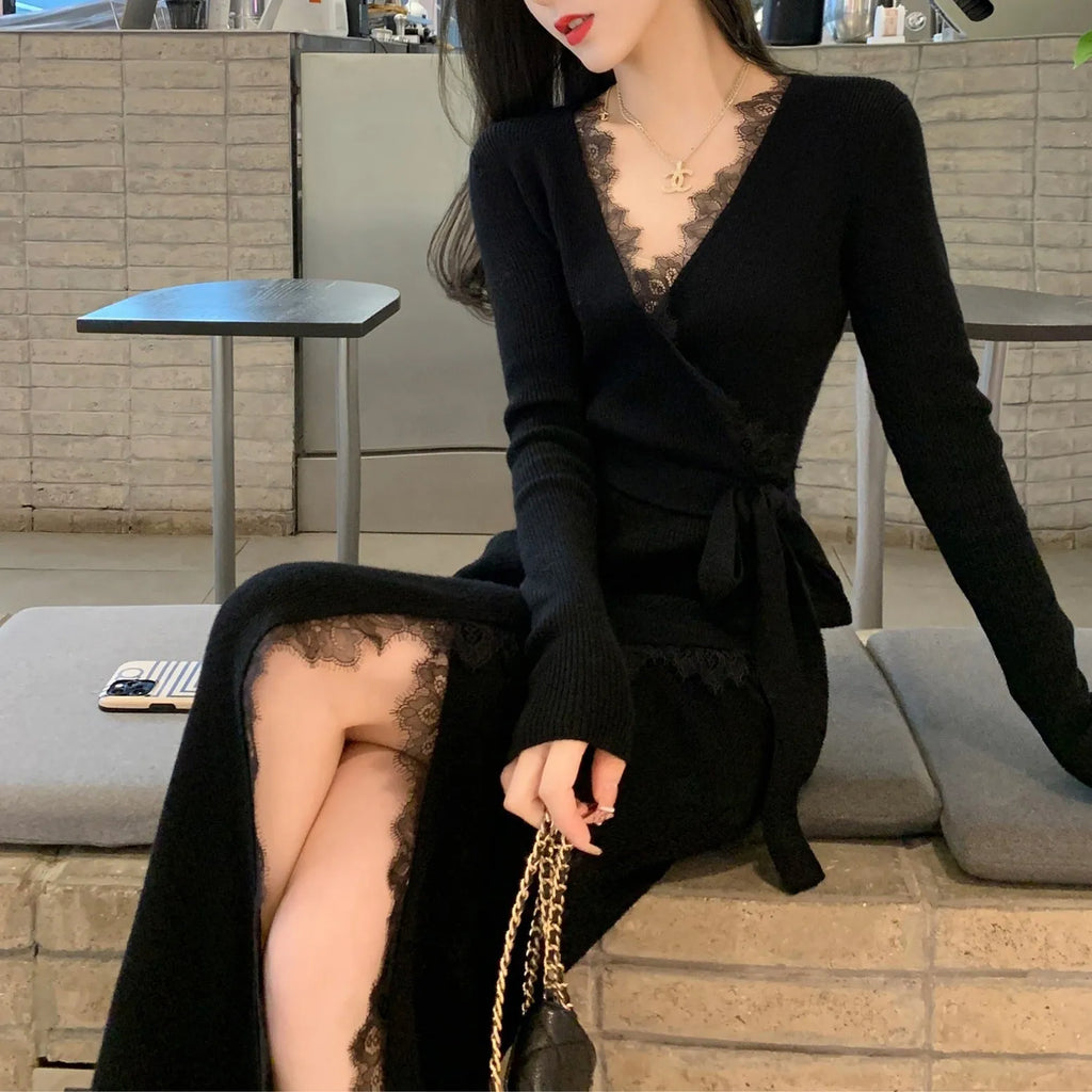 Black women's slim fit princess dress skirt made from polyester, shown on a model.
