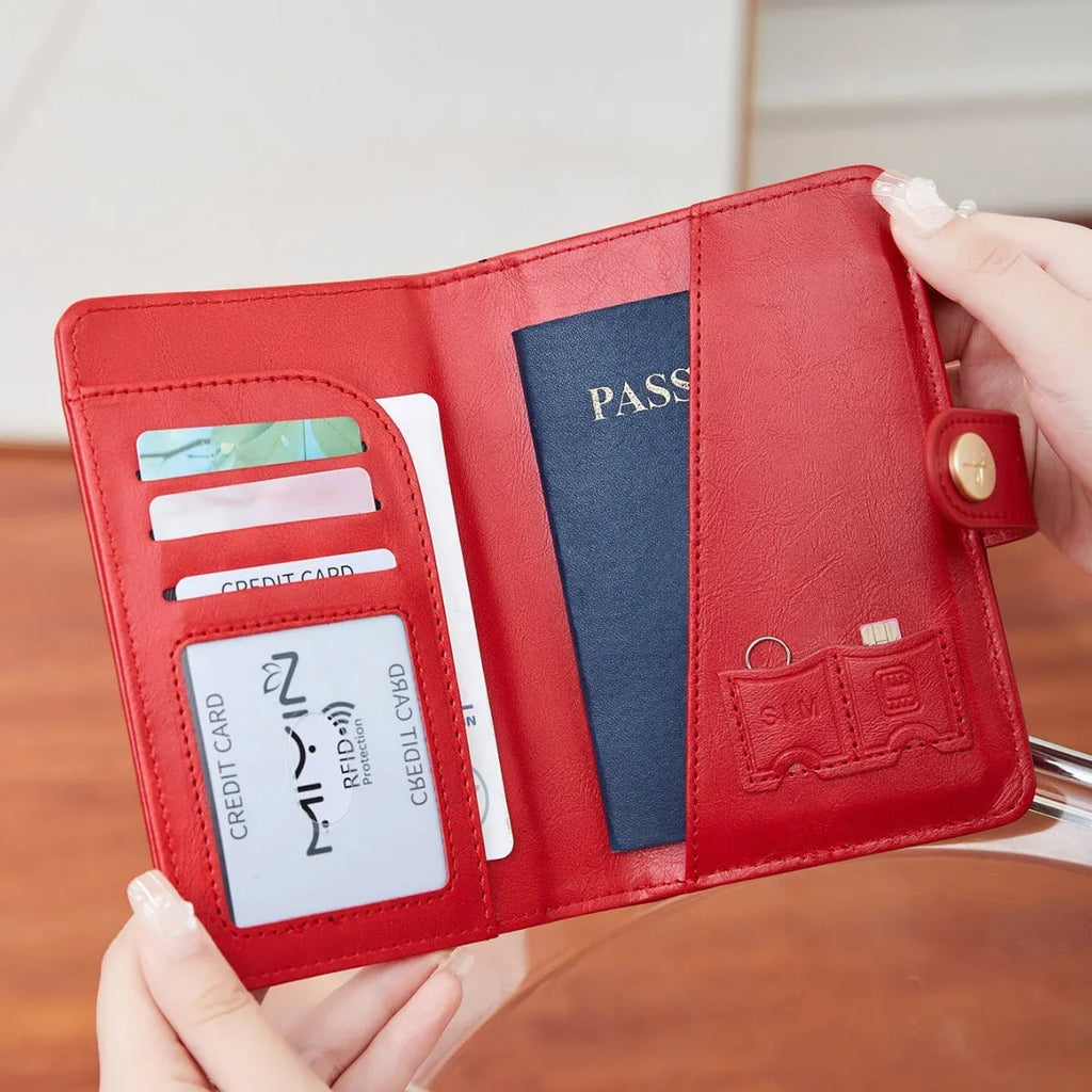 Multifunctional passport holder bag with aircraft pattern sewing line detail, available in multiple colours