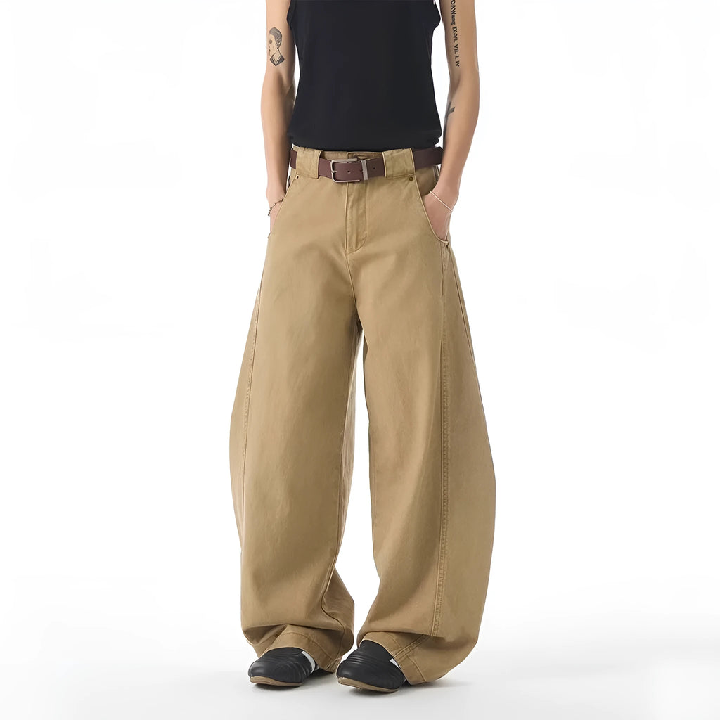 Brown Korean style straight leg men's jeans with button fly