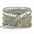 Natural stone beaded crystal watch band in bohemian style with multiple size options for 5.5 to 8.1 inch wrists