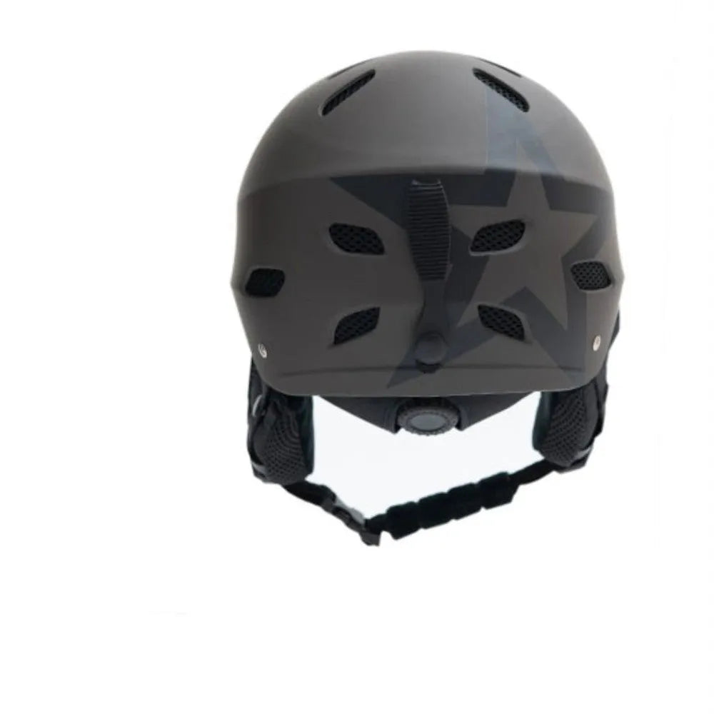 Men's protective snow helmet with EPS cap body and ABS cap shell in adult size, available in multiple colours including classic snowflake