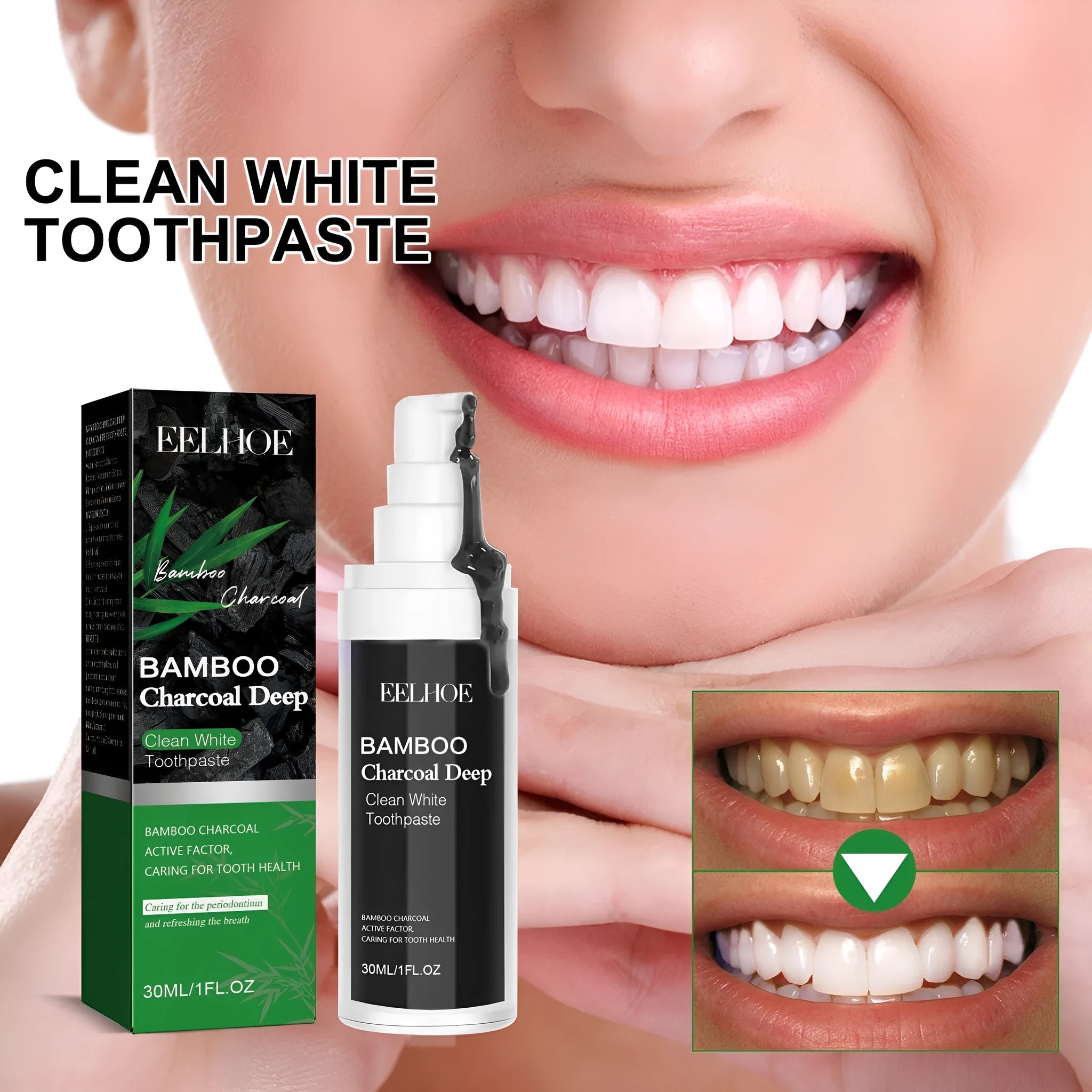 Bamboo charcoal bright white toothpaste tube 30ml for stain removal
