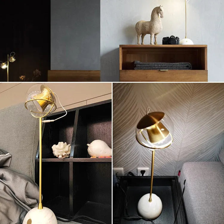Glass lampshade desk lamp with touch dimmer switch and LED light source on wooden table