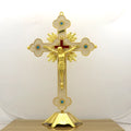 Micro-inlaid metal ornament in gold blue diamond finish, zinc alloy die cast, 30x19cm geometry shape