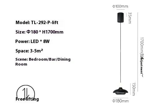 Modern minimalist adjustable bedside pendant light in Moon White shown over a small bedside table