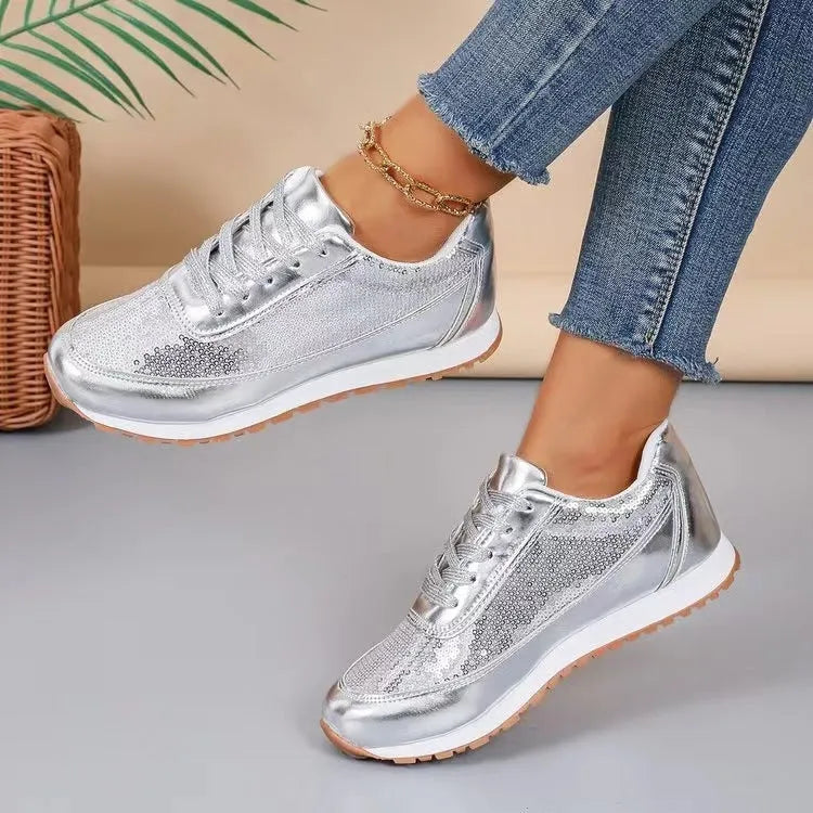 Women's thick-soled casual lin film sneaker with PU leather upper, square toe, and thick sole in black