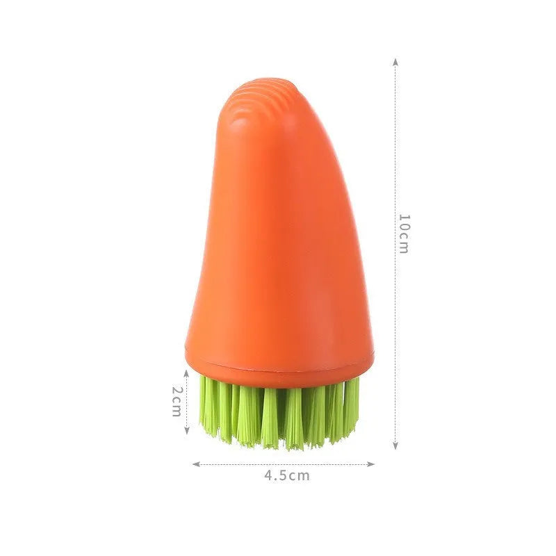 Multifunctional carrot brush kitchen cleaning gadget with nylon bristles in orange colour