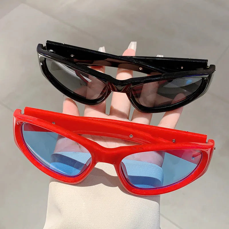 Outdoor sports sunglasses with PC frame and lenses in a choice of six colours including black frame blue lens.