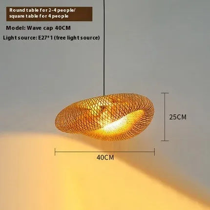 Bamboo woven hanging lamp with straw hat shape in natural rattan material