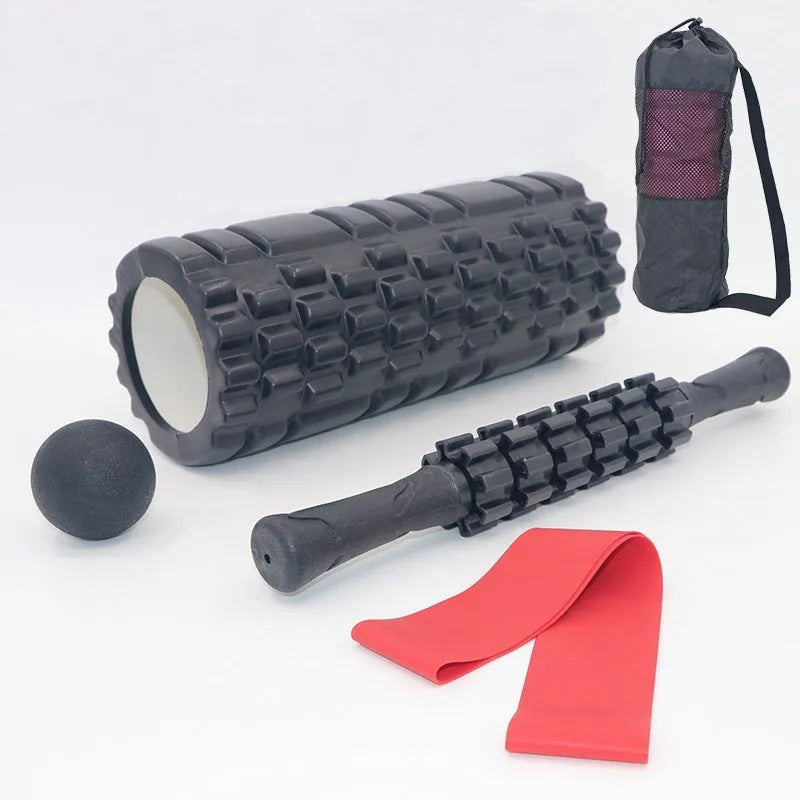 33cm black fitness foam roller with integrated massage shaft gear and bar stick elements