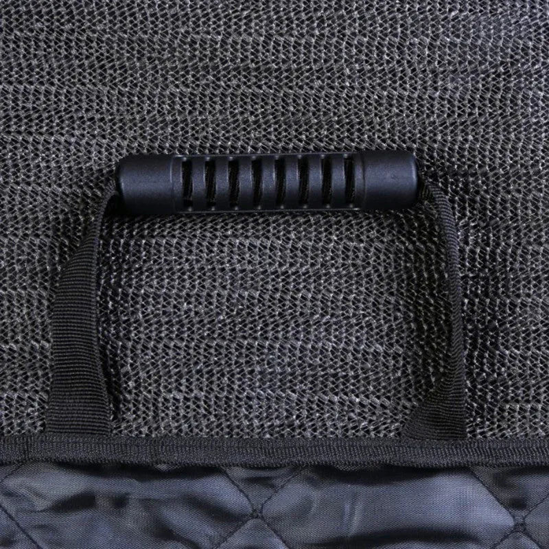 Black Oxford cloth car pet mat measuring 135x120cm with zipper fastening for rear seat protection