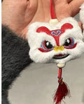Blue and yellow Chinese lion plush keychain ornament with tassel and star stone details