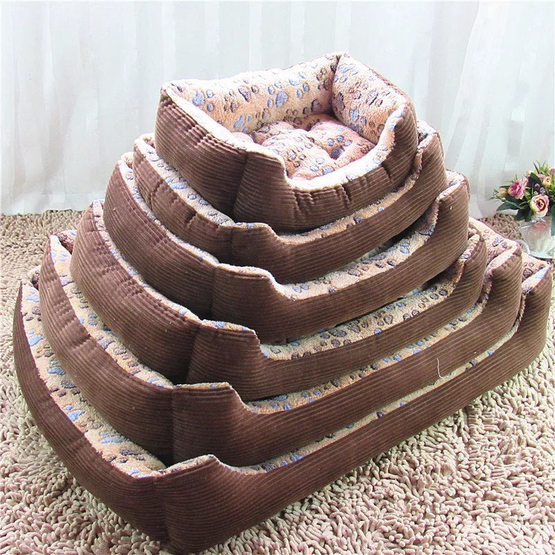 Soft beige plush dog bed with raised sides for small dogs, showing sofa-style design
