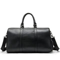 Men's black leather excursion tote bag with single shoulder strap