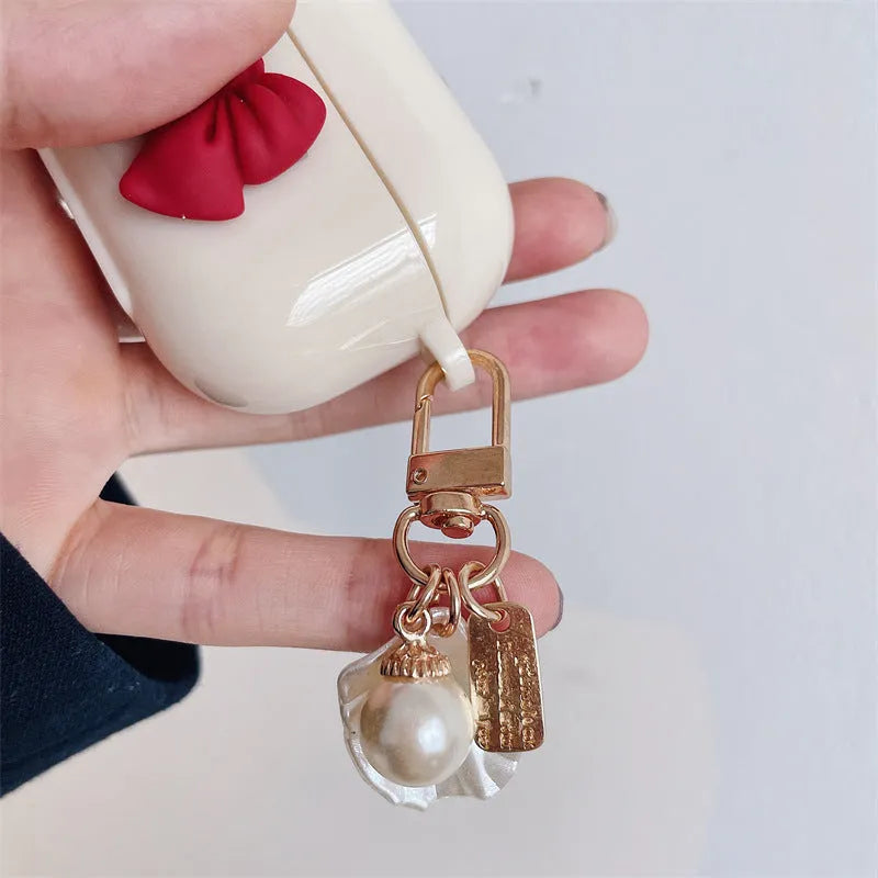 Beige red bow shell pendant TPU case for AirPods Pro wireless earphones