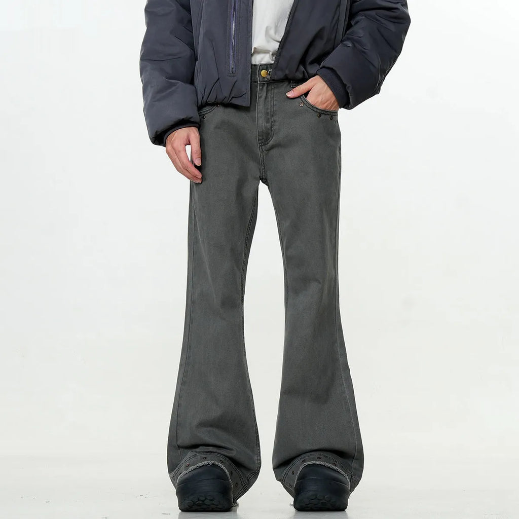 American retro skinny jeans for men and women in black cotton straight-leg trousers waist zipper fly