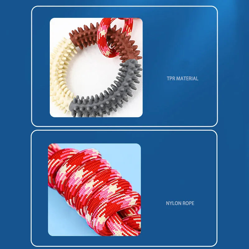 Blue bite resistant rope dog toy with interlocking knot design for teething puppies