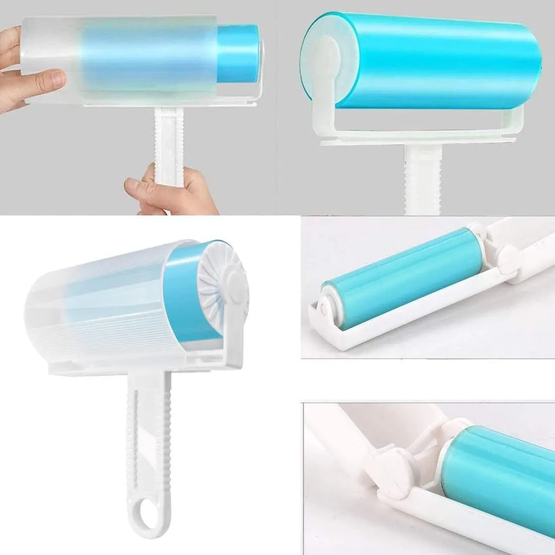Blue green pink yellow washable reusable lint roller with cover for pet hair removal