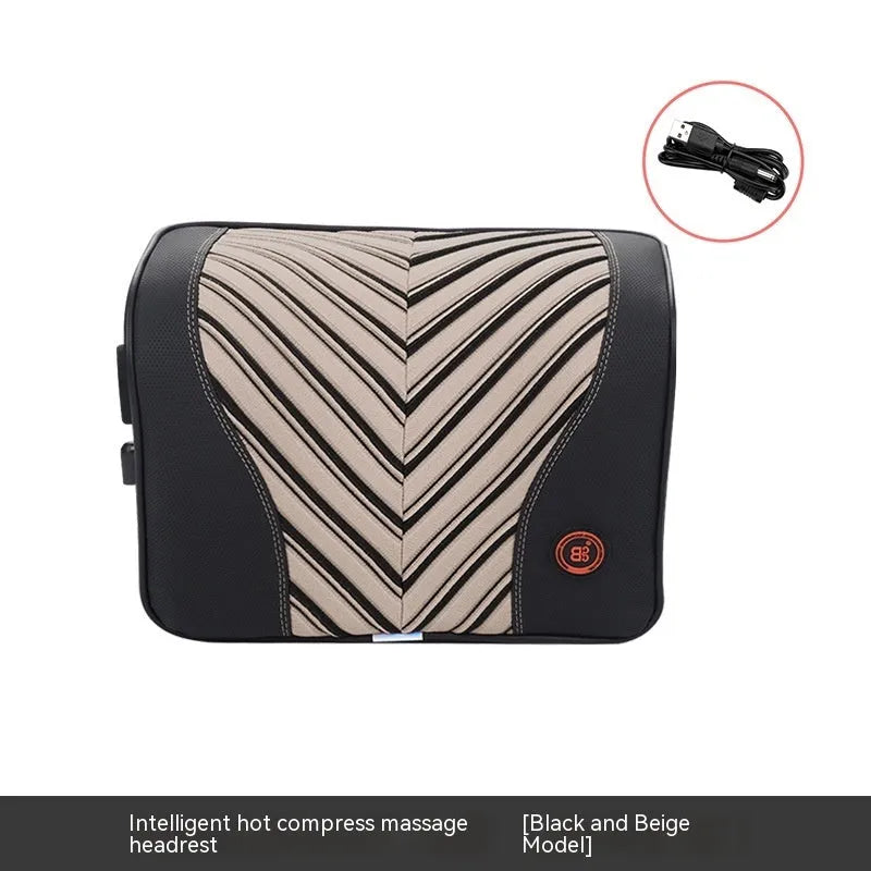 Car electric massage heating headrest lumbar support pillow with memory foam in black and orange