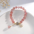 Natural strawberry quartz crystal bracelet with flower elements in Korean mori style