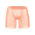 Men's nylon ice silk boxer shorts in solid orange, pink, or red colours with low-rise waistband