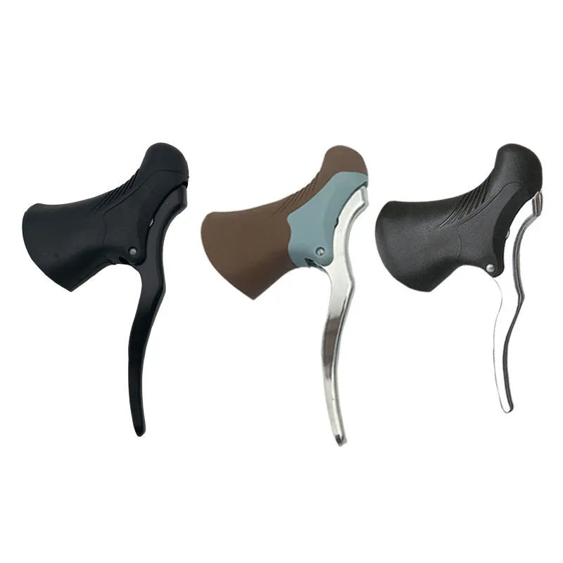 Pair of aluminium alloy road bicycle brake handles in black and black-silver colour options.